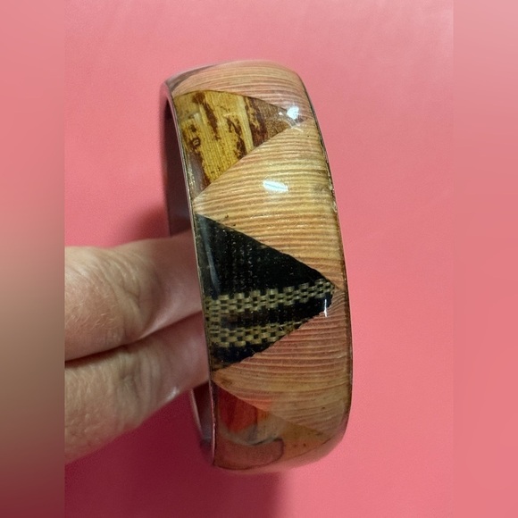 Chunky Geometric Wooden Bangle Bracelet - Picture 6 of 7